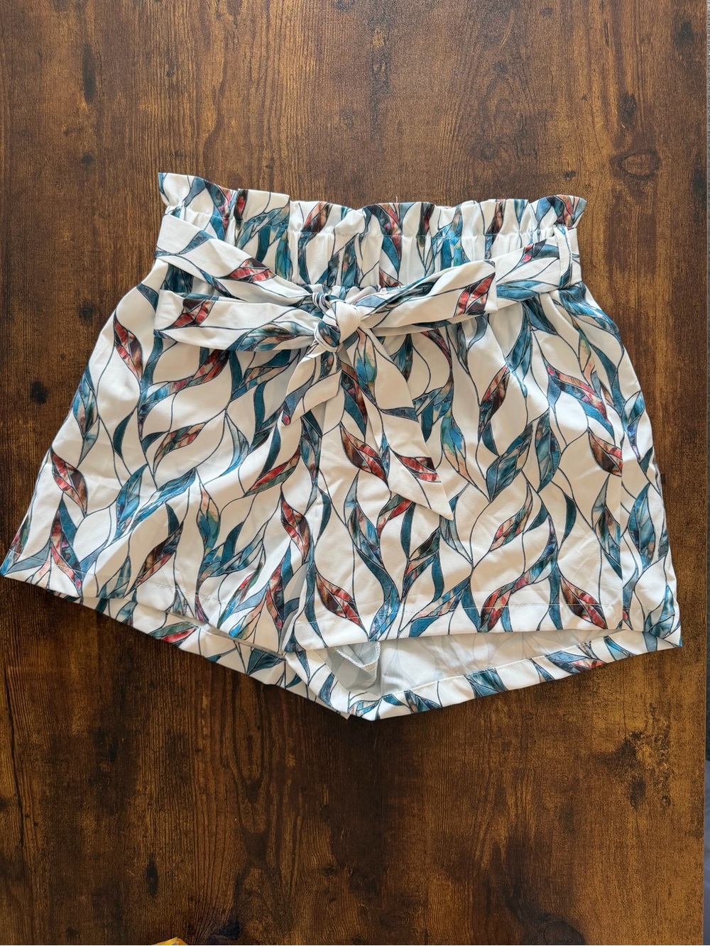 Women's Leaf Print High-Waisted Paperbag Shorts with Tie Belt